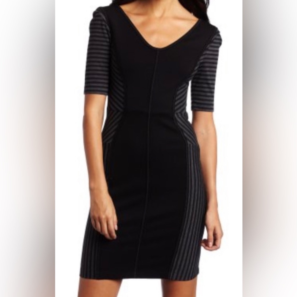 BCBGMAXAZRIA Haylan Stripe Blocked Short Sleeve Bodycon Mini Dress